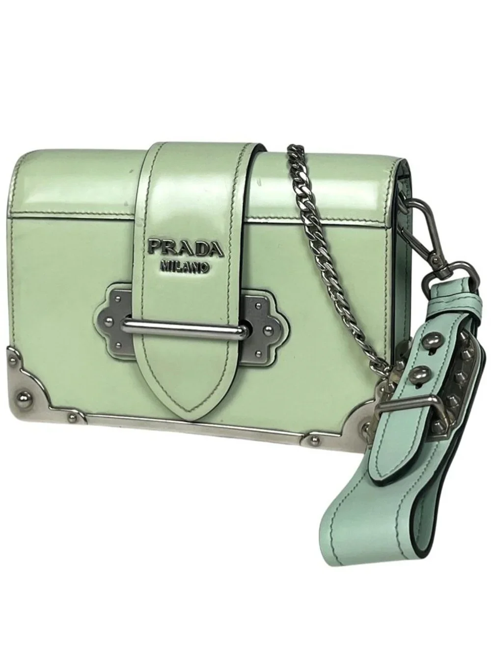 Prada Cahier Clutch Logo 2-Way Shoulder Bag Leather Green